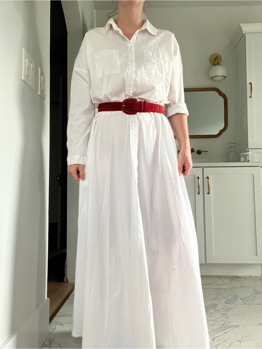 White Maxi Shirt Dress - Long sleeve Button-Down plus size - Picture 13 of 14
